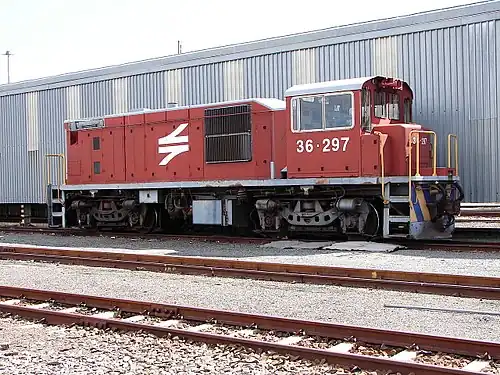 No. 36-297 in Spoornet maroon livery at Beaufort West, 27 March 2013