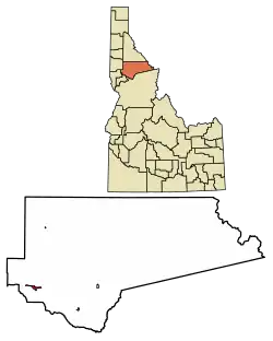 Location of Orofino in Clearwater County, Idaho.