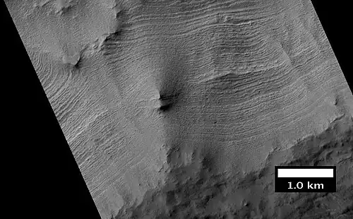 Close-up of layers in wall of McMurdo crater, as seen by HiRISE.