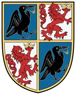 Ravens on the coat of arms of the Hunyadi family, including 15th-century Hungarian king Matthias Corvinus.