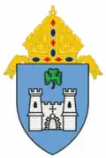 The arms of the Diocese of Fort Worth: The arms feature a castle, referencing the fort for which the city, Fort Worth, Texas, was named.