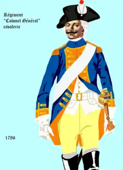 The uniform of a French cavalry regiment in 1786.