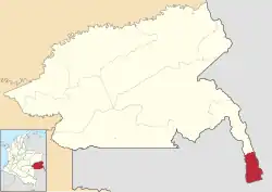 Location of the municipality and town of La Guadalupe in the Guainía Department of Colombia.