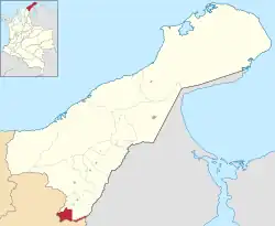 Location of the municipality and town of La Jagua del Pilar in the department of La Guajira.