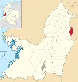Location of the municipality and town of Caicedonia in the Valle del Cauca Department of Colombia.