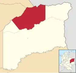 Location of the town and municipality of La Primavera in the Department of Vichada.