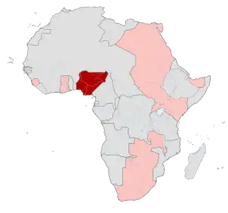 Nigeria (red) British possessions in Africa (pink) as of 1914
