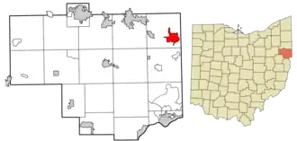 Location of East Palestine in Columbiana County, Ohio.
