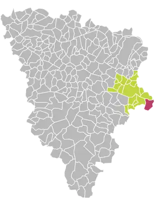 Location within the Yvelines department, the commune of Bièvres, in Essonne is in violet