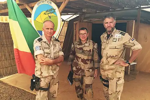 Camouflage Daguet worn by a French officer (OF-5), right, during Operation Barkhane in 2016.