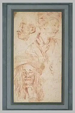 Copy after Watteau, Sheet of Various Studies, sanguine; Louvre, Paris