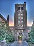 Tone mapped composite image of the Cornell Law School tower in Ithaca, New York
