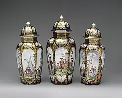 Covered vases; circa 1770; soft-paste porcelain; height: 38.7 cm, width: 16.5 cm; Metropolitan Museum of Art