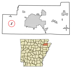 Location of Cash in Craighead County, Arkansas.