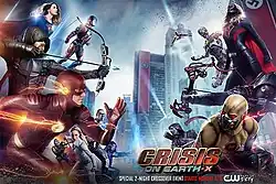 Official poster shows the regular Arrowverse heroes and evil versions of them, confronting each other.
