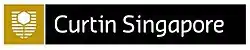 White hexagon over shield of horizontal stripes to the left of the words "Curtin Singapore".