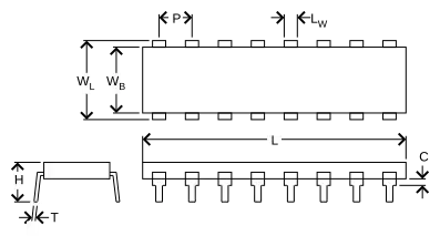 A general through-hole pin chip, with major dimensions.