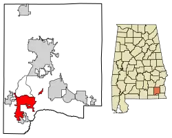 Location of Daleville in Dale County, Alabama.