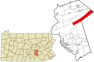 Location of Rush Township in Dauphin County (right) and of Dauphin County in Pennsylvania (left)