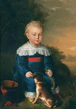 German boy, mid-18th century, with gun, hat and dog