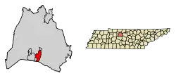 Location of Oak Hill in Davidson County, Tennessee.