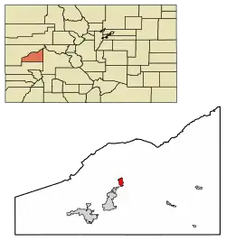 Location of the Town of Cedaredge in Delta County, Colorado.