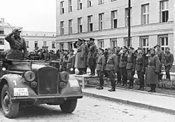 A photo of a German and Soviet troops parading following the invasion.