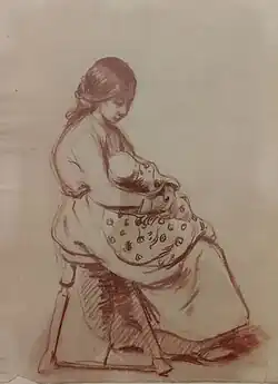 Femme à l'enfant, red chalk drawing, private collection.