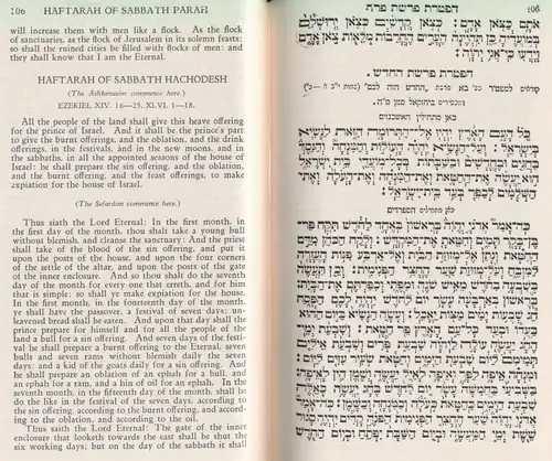 Diglot Hebrew-English Haftarah sample, showing how Sephardic and Ashkenazi traditions differ in their section boundaries