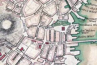 Detail of 1775 map of Boston, showing King Street and vicinity