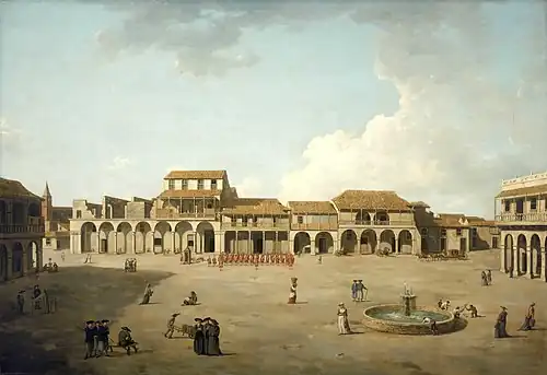 Image 15The Piazza at Havana by Dominic Serres. The Piazza of Havana, Cuba occupied by British troops following the Siege of Havana, in 1762, during the Seven Years' War. (from History of the Caribbean)
