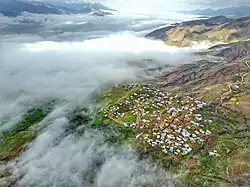 Aerial shot of Durchak village in early spring