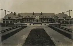 Brick building with circular drive