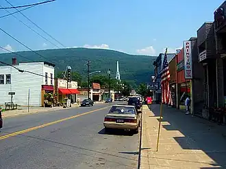Downtown Ellenville, looking east along Canal Street (NY 52) toward the Shawangunk Ridge (2007)