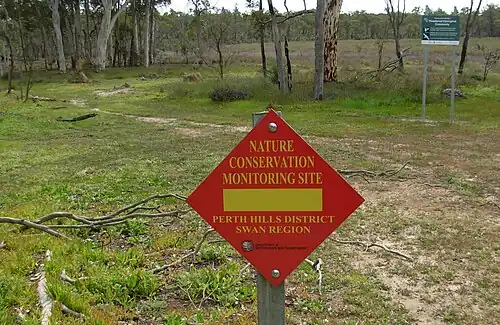 DEC Nature Conservation Monitoring Site sign – Perth Hills District, Swan Region