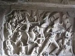 Buffalo-headed Mahishasura in Cave Temple, Mahabalipuram