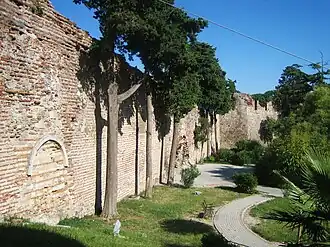 Ruins of stone walls.