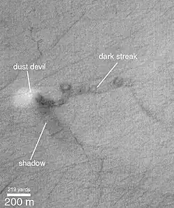 Dust devil, as seen by MGS.