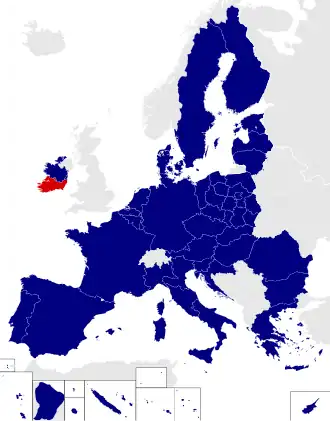 Map of the European Parliament constituencies with South highlighted in red
