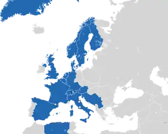 A coloured map of the countries of Europe