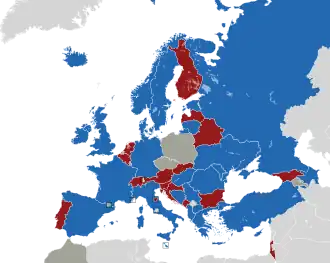 A coloured map of the countries of Europe