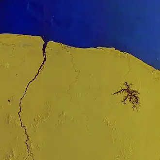 Sentinel-1 captured this radar image over French Guiana – home to Europe’s Spaceport in Kourou, where ESA's Biomass mission was being prepared for liftoff onboard a Vega-C rocket in 2025.