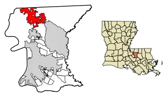 Location of Zachary in East Baton Rouge Parish, Louisiana