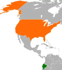 Map indicating locations of Ecuador and USA