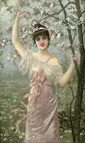 Young woman by a blossoming cherry tree, 1899