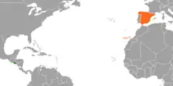 Map indicating locations of El Salvador and Spain