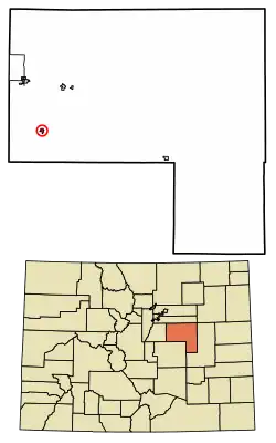 Location of the Elbert CDP in Elbert County, Colorado.