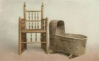 The museum owns the original Elder Brewster Chair and Peregrine White cradle