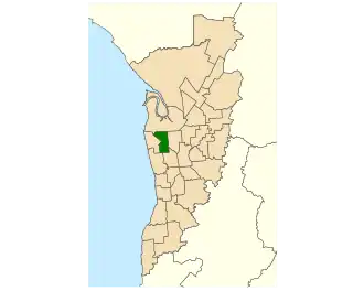 Map of Adelaide, South Australia with electoral district of Cheltenham highlighted