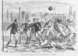 Image 20From 1866 to 1883, the laws provided for a tape between the goalposts (from Laws of the Game (association football))